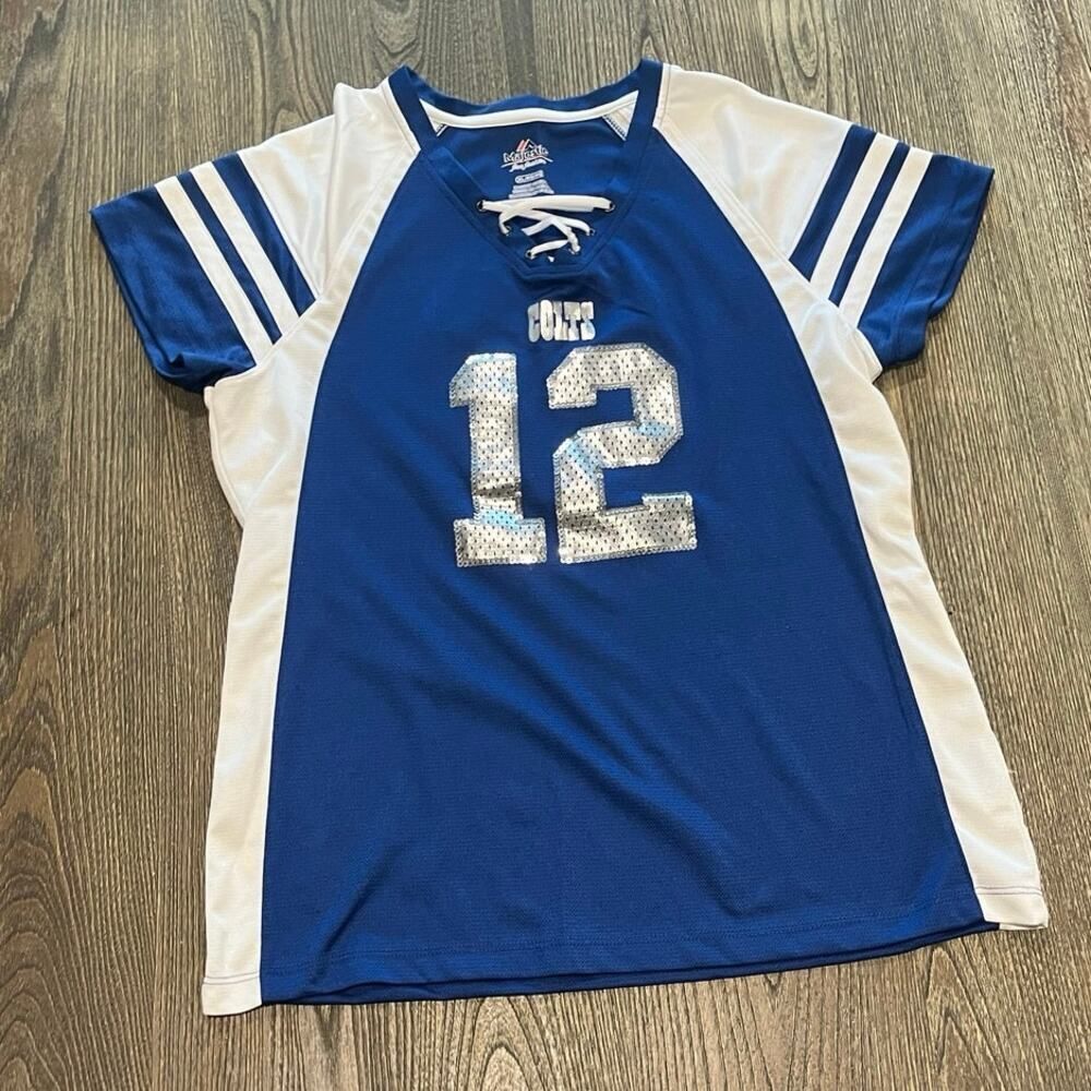 Majestic Womens Colts Jersey Andrew Luck #12 NFL Football Shirt Blue White Sz XL